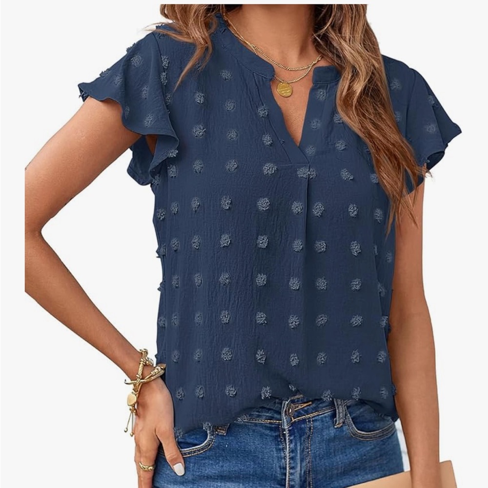 Women's Navy Blue Flutter Sleeve Top